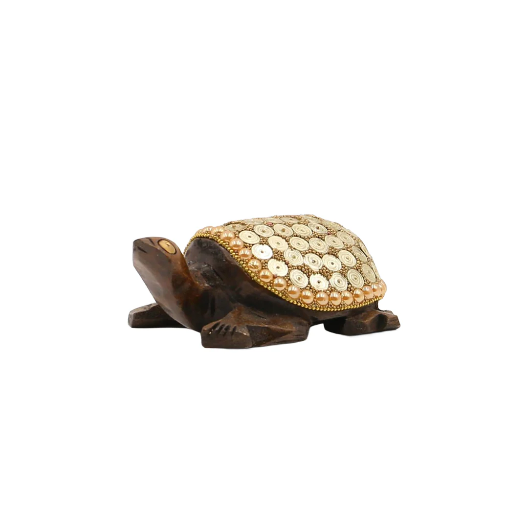 Wooden Turtle With Golden Spiral Work By Stories - Image 2