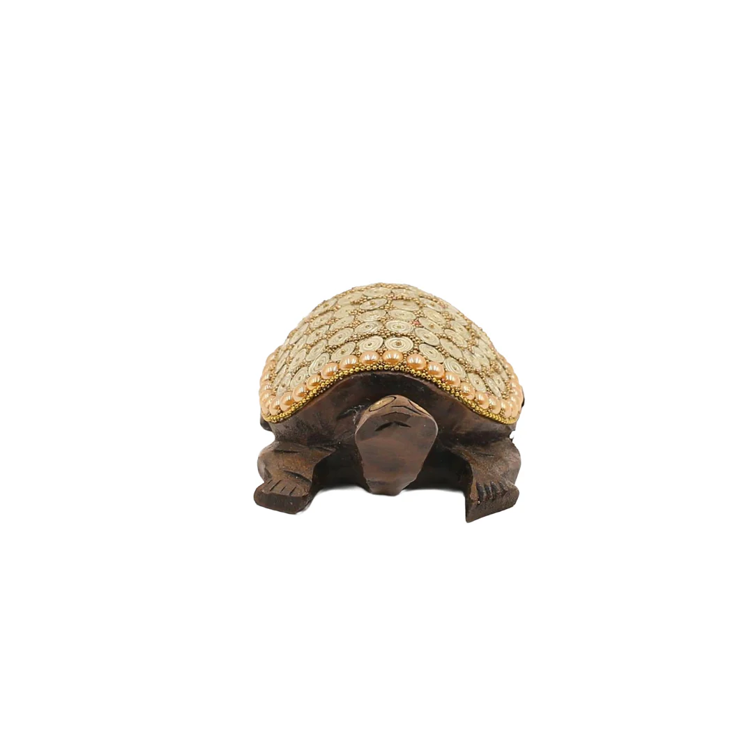 Wooden Turtle With Golden Spiral Work By Stories - Image 3