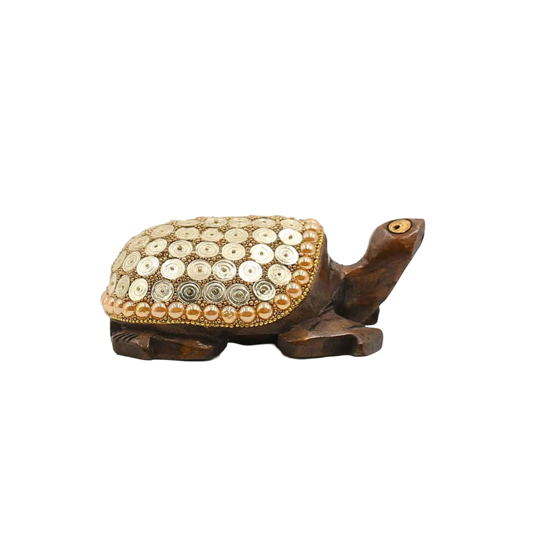 Wooden Turtle With Golden Spiral Work By Stories - Image 4