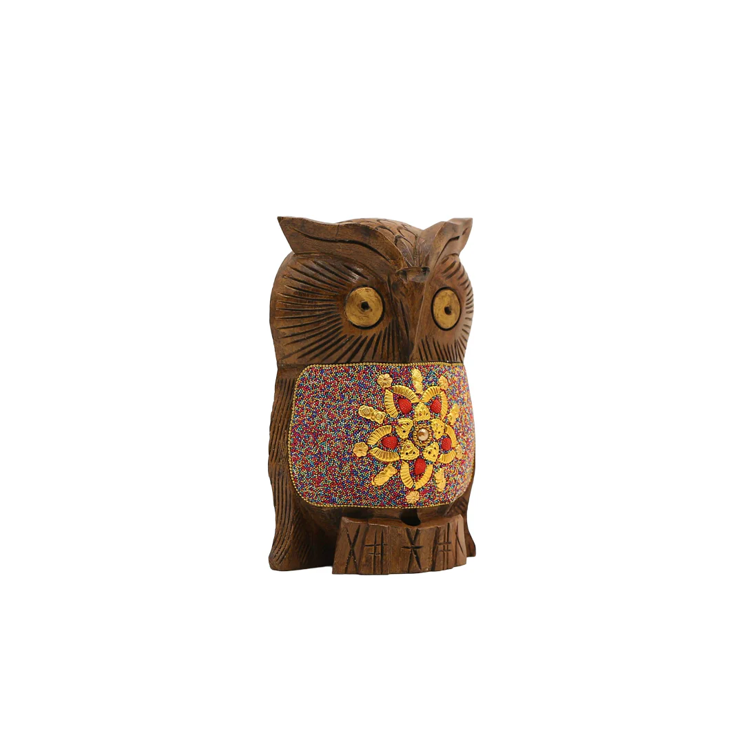 Wooden Owl Multi Color Beads W/Flower Work By Stories - Image 2