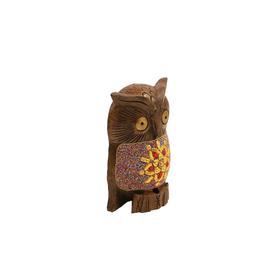 Wooden Owl Multi Color Beads W/Flower Work By Stories - Image 4