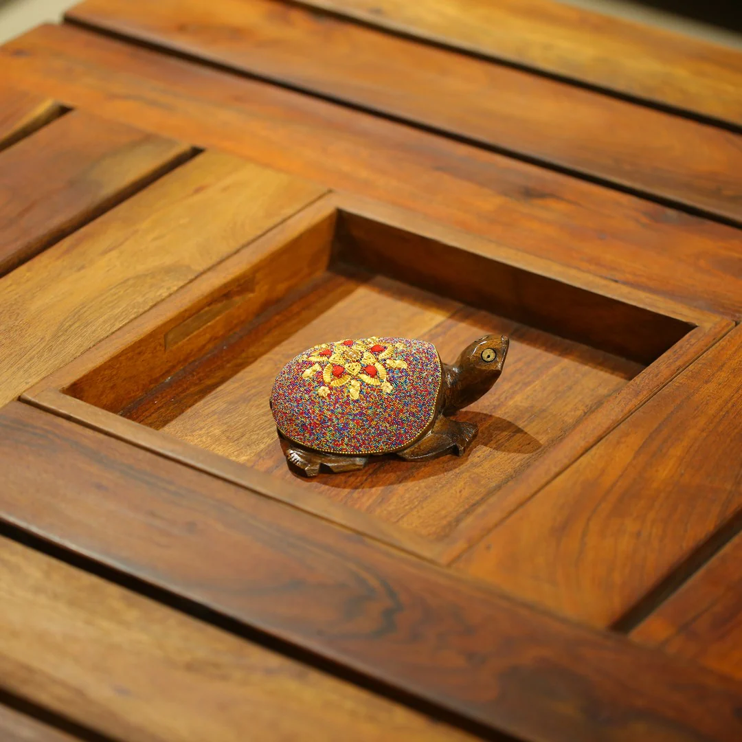 Wooden Turtle Multi Color Beads W/Flower Work By Stories