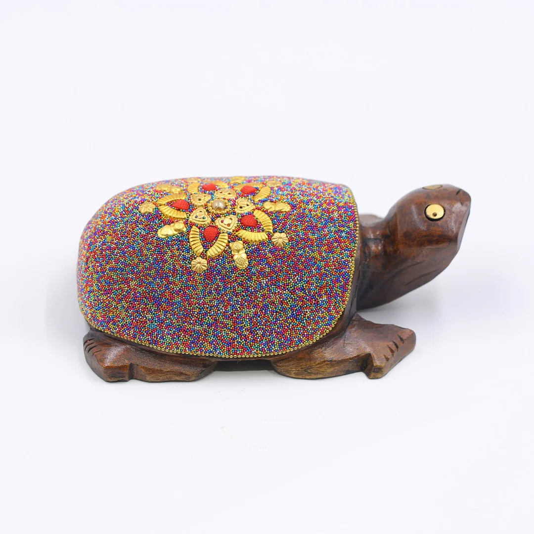 Wooden Turtle Multi Color Beads W/Flower Work By Stories - Image 3