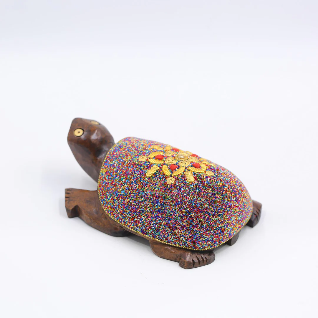 Wooden Turtle Multi Color Beads W/Flower Work By Stories - Image 4