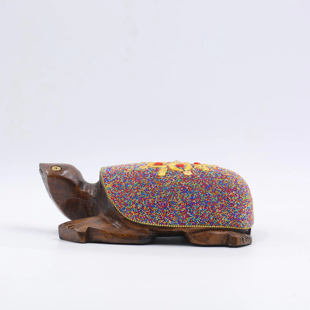 Wooden Turtle Multi Color Beads W/Flower Work By Stories - Image 5