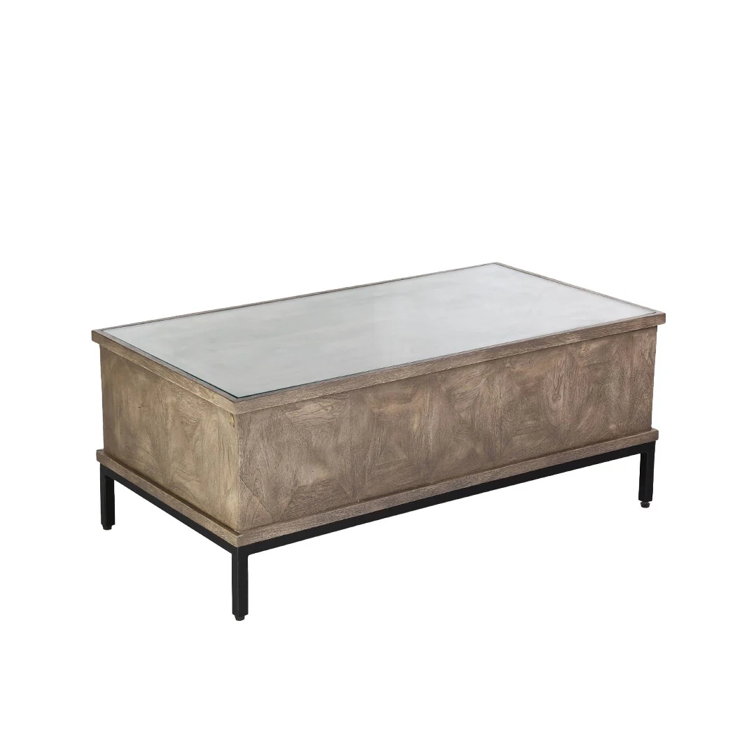 Mango Wood Coffee Table W/ Glass Top By Stories - Image 3