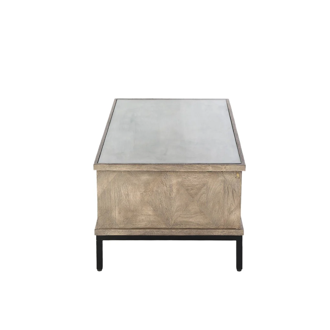 Mango Wood Coffee Table W/ Glass Top By Stories - Image 4