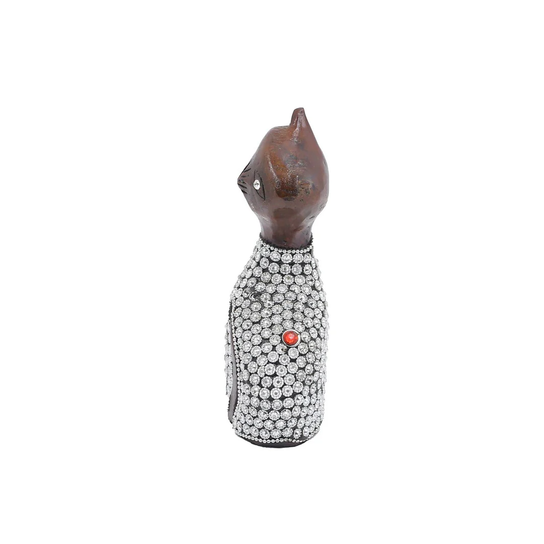 Wooden Cat Silver Chitton Work By Stories - Image 4