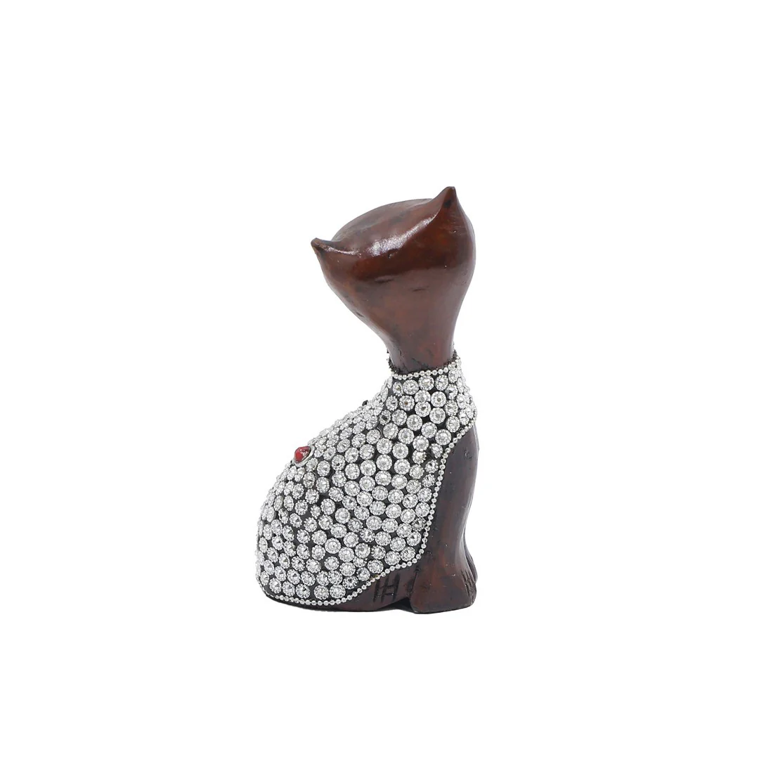Wooden Cat Silver Chitton Work By Stories - Image 5