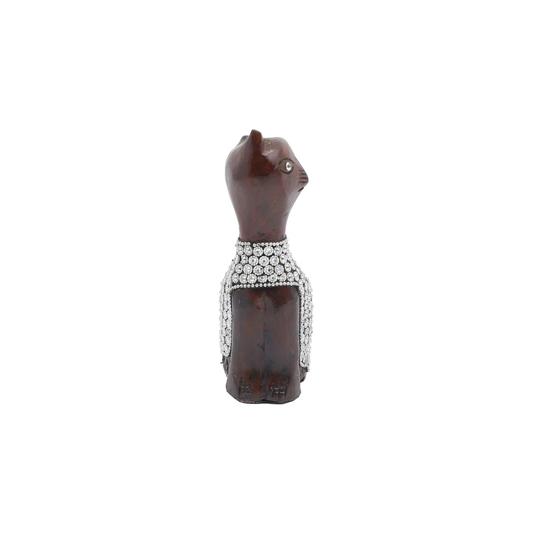 Wooden Cat Silver Chitton Work By Stories - Image 6