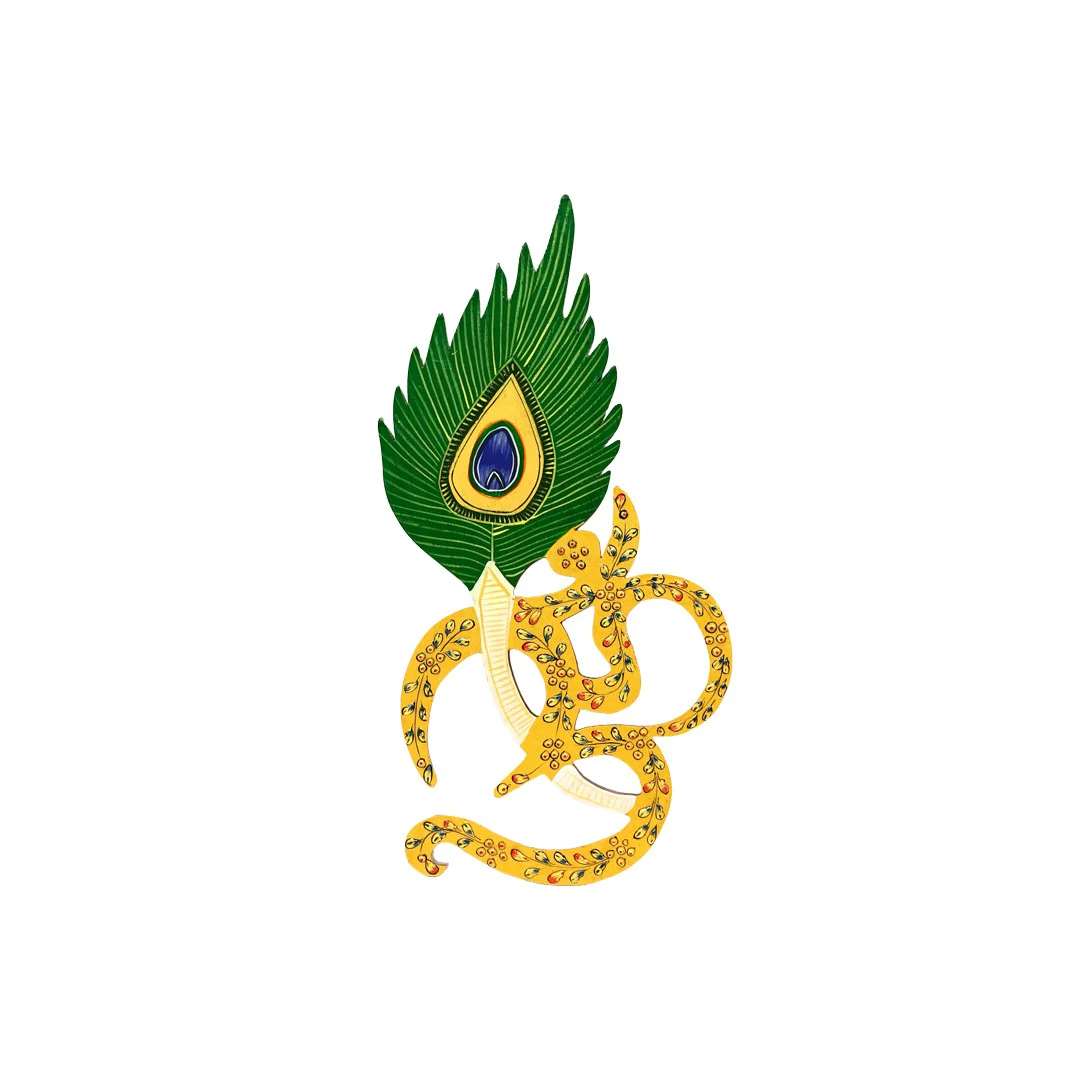 Wooden Om with Peacock Feather Painted Emb By Stories - Image 2