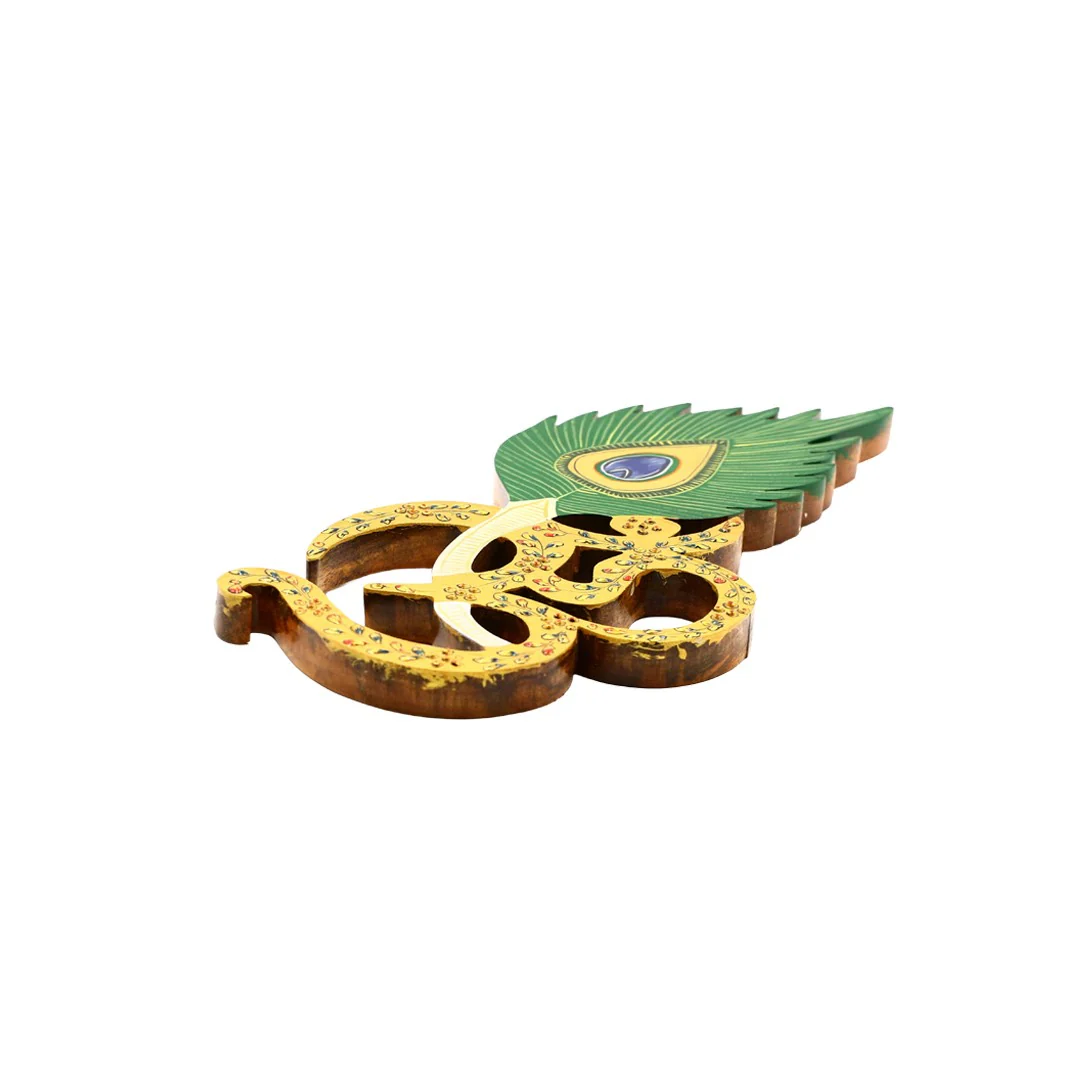 Wooden Om with Peacock Feather Painted Emb By Stories - Image 5