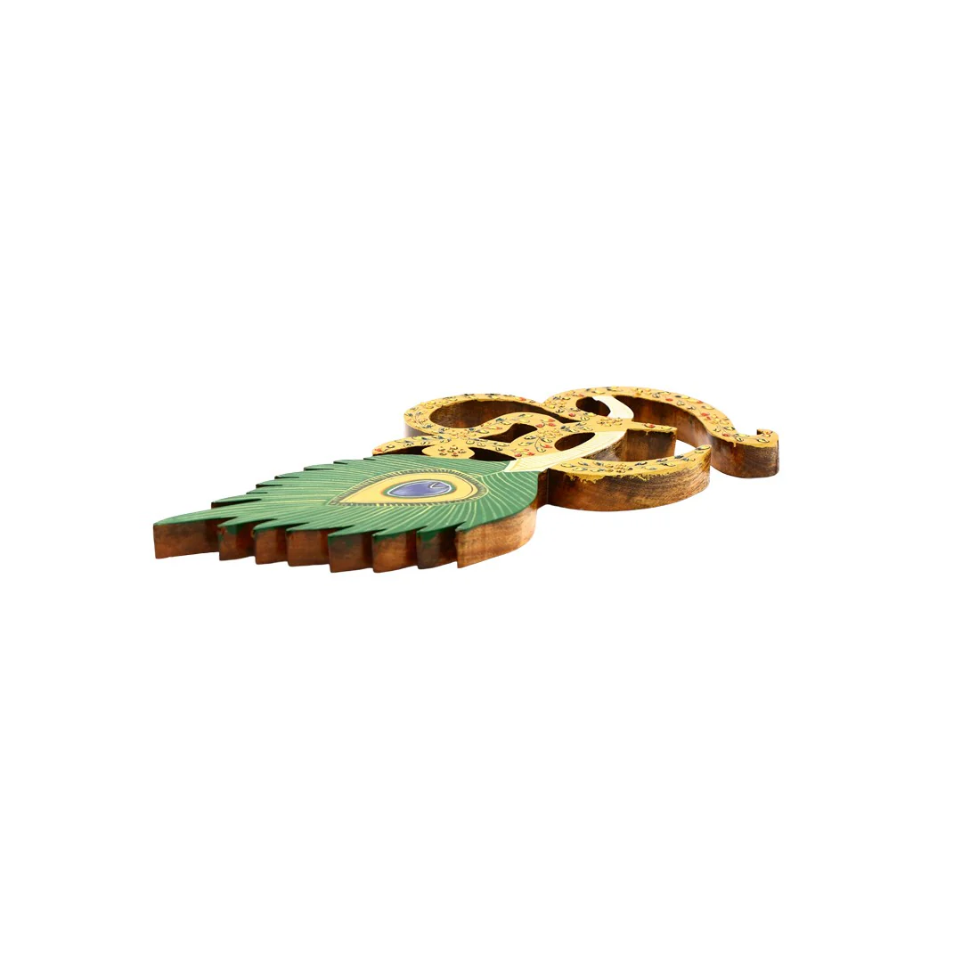 Wooden Om with Peacock Feather Painted Emb By Stories - Image 6