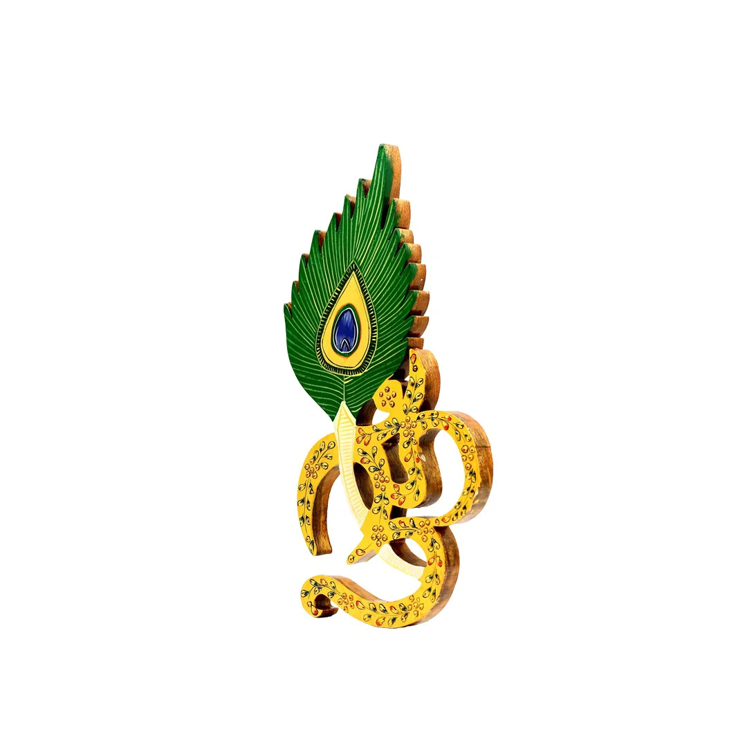 Wooden Om with Peacock Feather Painted Emb By Stories - Image 7