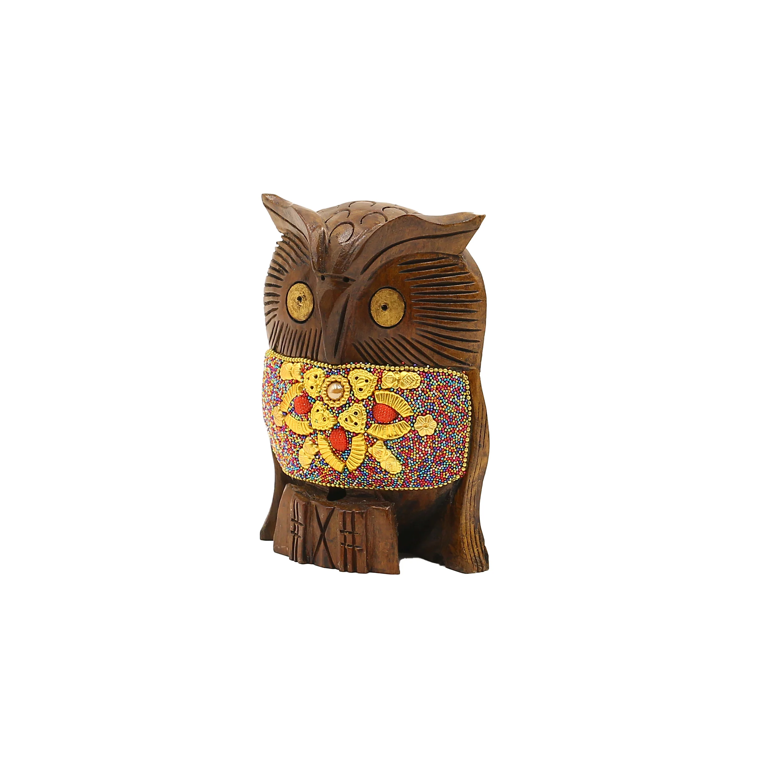 Wooden Owl Multi Color Beads W/Flower Work - Image 3